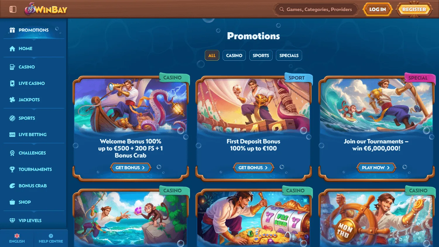 Winbay Casino promotions screen on desktop